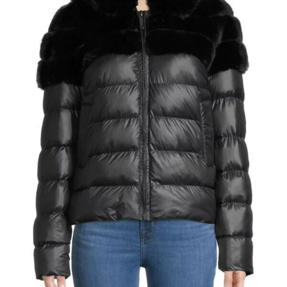BELLE FARE FAUX FUR PUFFER JACKET-black color